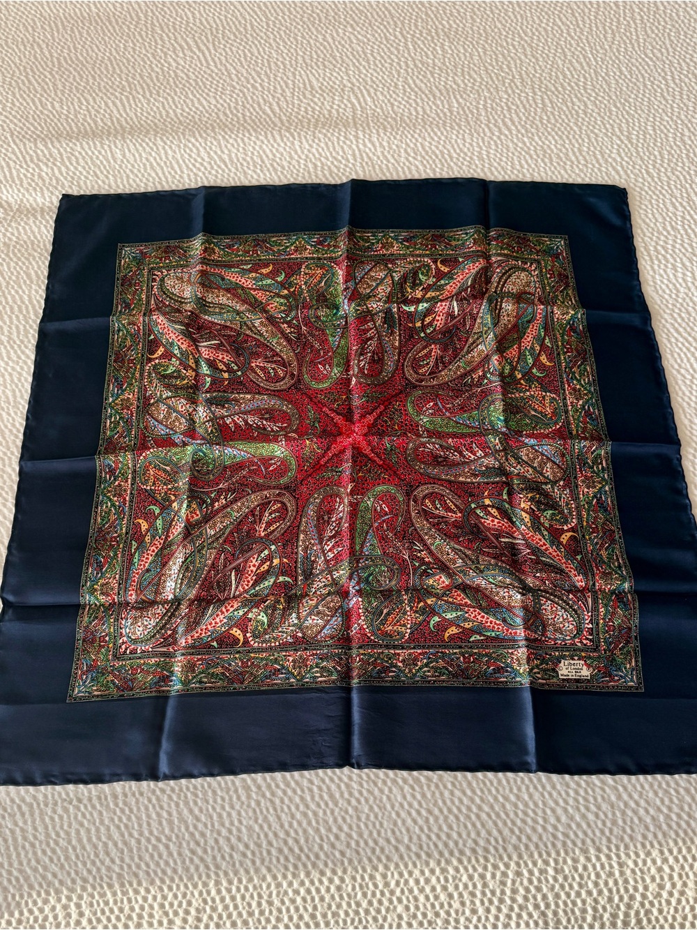 Liberty of London All Silk Square Scarf Navy Paisley Made in England Vintage